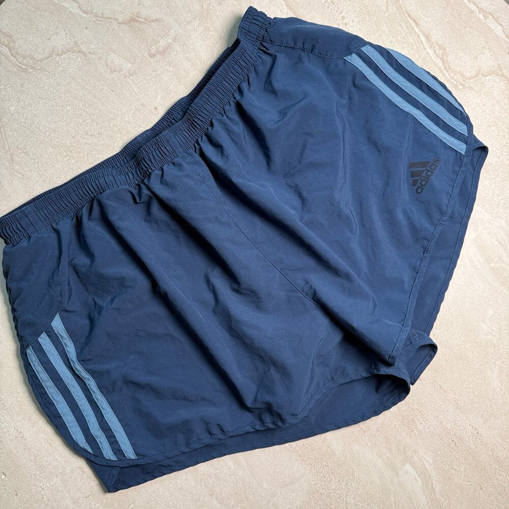 Vintage Adidas ClimaLite Women’s Running Shorts Blue 3-Stripe XL Y2K